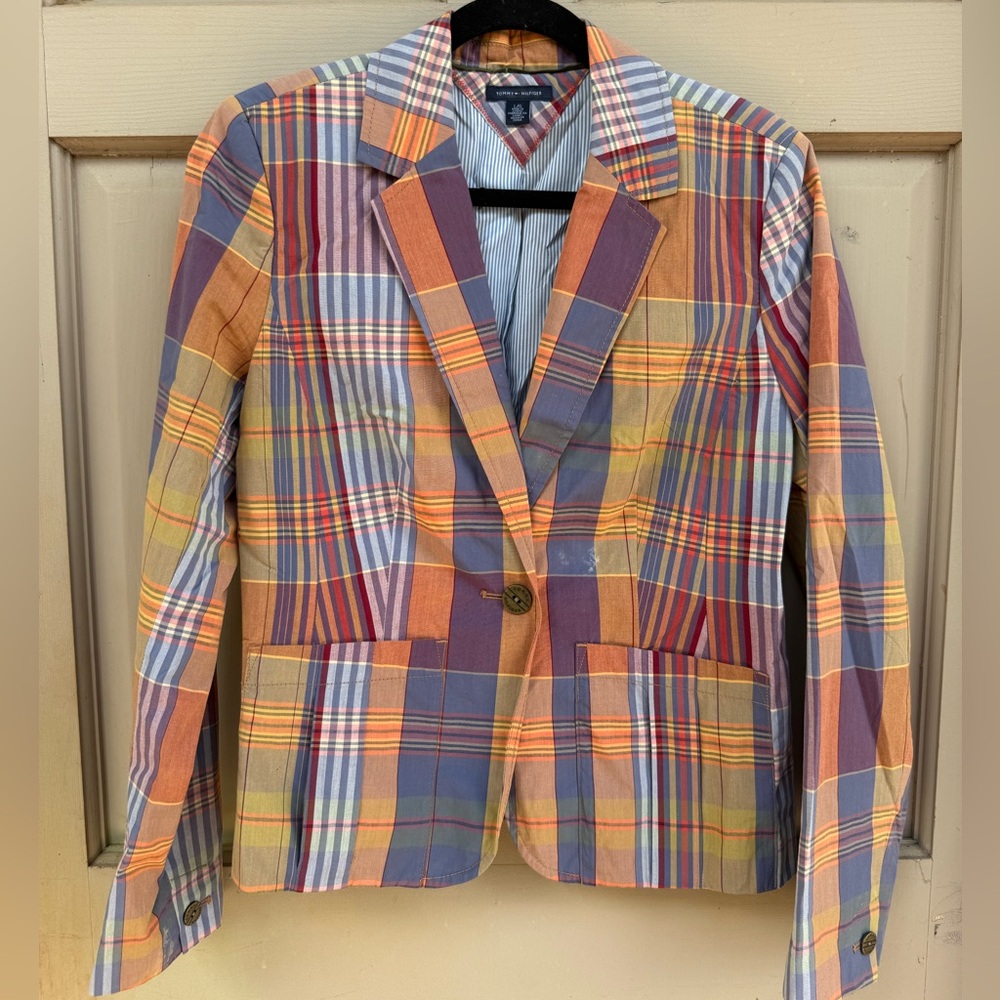 Tommy Hilfiger Colorful Rainbow Fun Plaid Women's Blazer Large